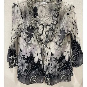 Nicola Women's Floral Tie-Front Blouse Black Short Sleeve Size M